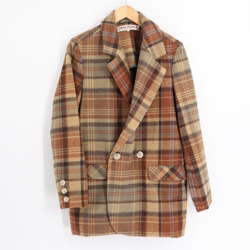 Free People Women’s Sz S Mari Plaid Boxy Blazer Long Sleeve Multicolor Autumn - Picture 2 of 8